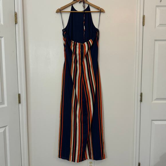 GUESS Halter Maxi Dress XL Orange Blue Cream Resort Boho Vacation Chic Nautical - Picture 3 of 12